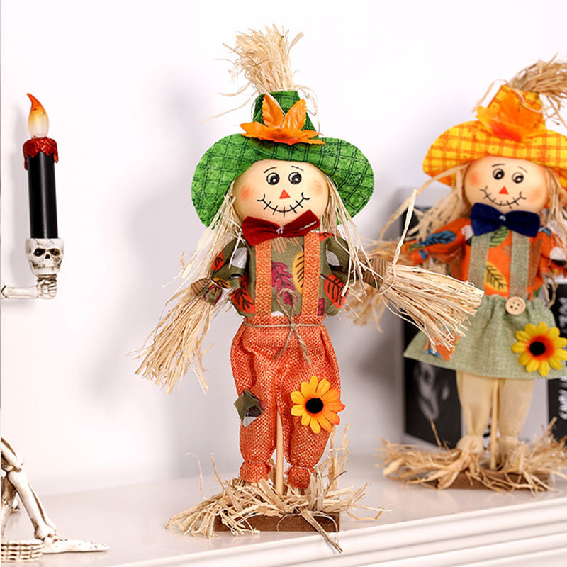 Vogelscheuchen-Deko-Figur mit Kürbis, Halloween & Erntedank