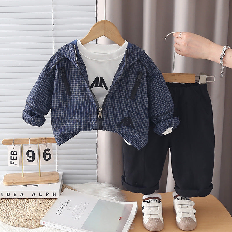 Baby Spring and Autumn hooded sports long sleeved three piece set