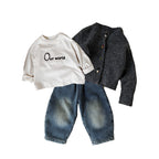 Children's Cardigan Sweater Boy's Knit Jacket Jeans T-Shirt Children's Stylish Clothing Set