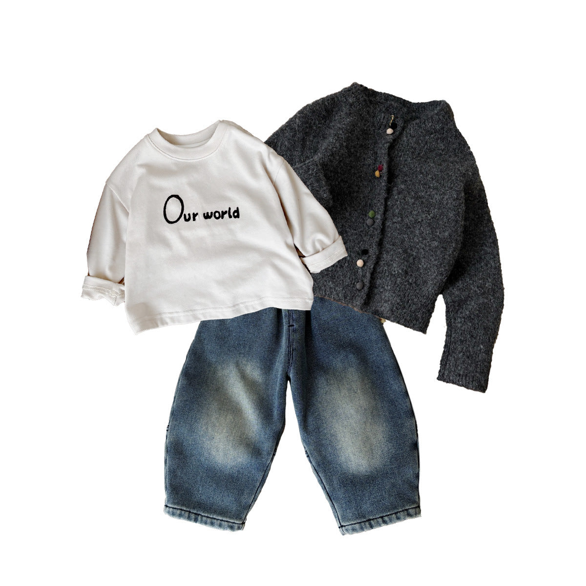 Children's Cardigan Sweater Boy's Knit Jacket Jeans T-Shirt Children's Stylish Clothing Set
