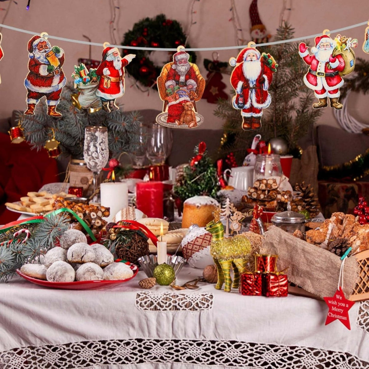 Holzanhänger mit Weihnachtsmann-Motiven für den Christbaum – Bild 3