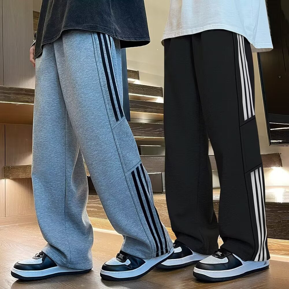 Boy's Straight Leg Pants Striped Casual Loose Fit Trousers for Kids