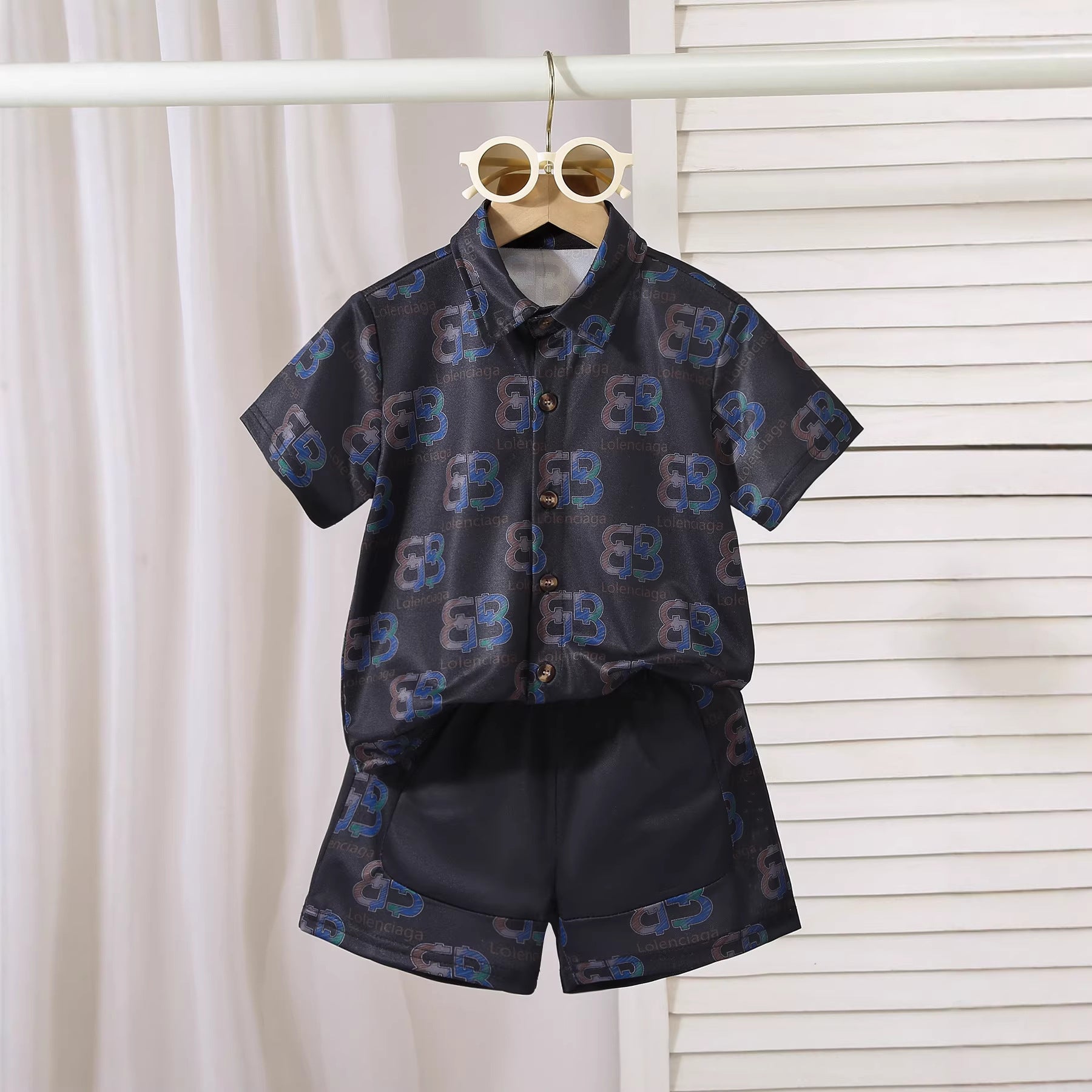 Children's Letter Print Short Sleeve Shirt Two-Piece Set