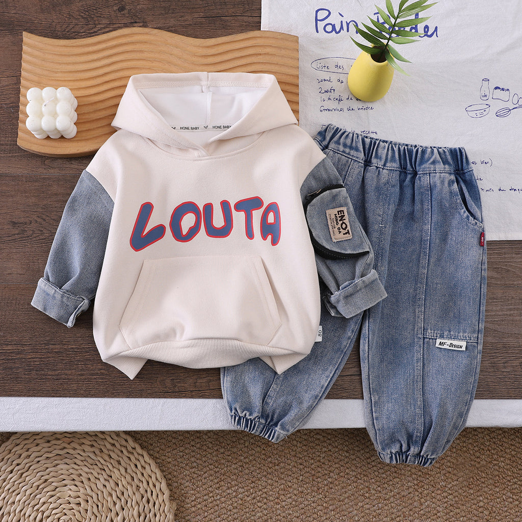 Hooded sweatshirt long sleeved two-piece set for children's autumn clothing