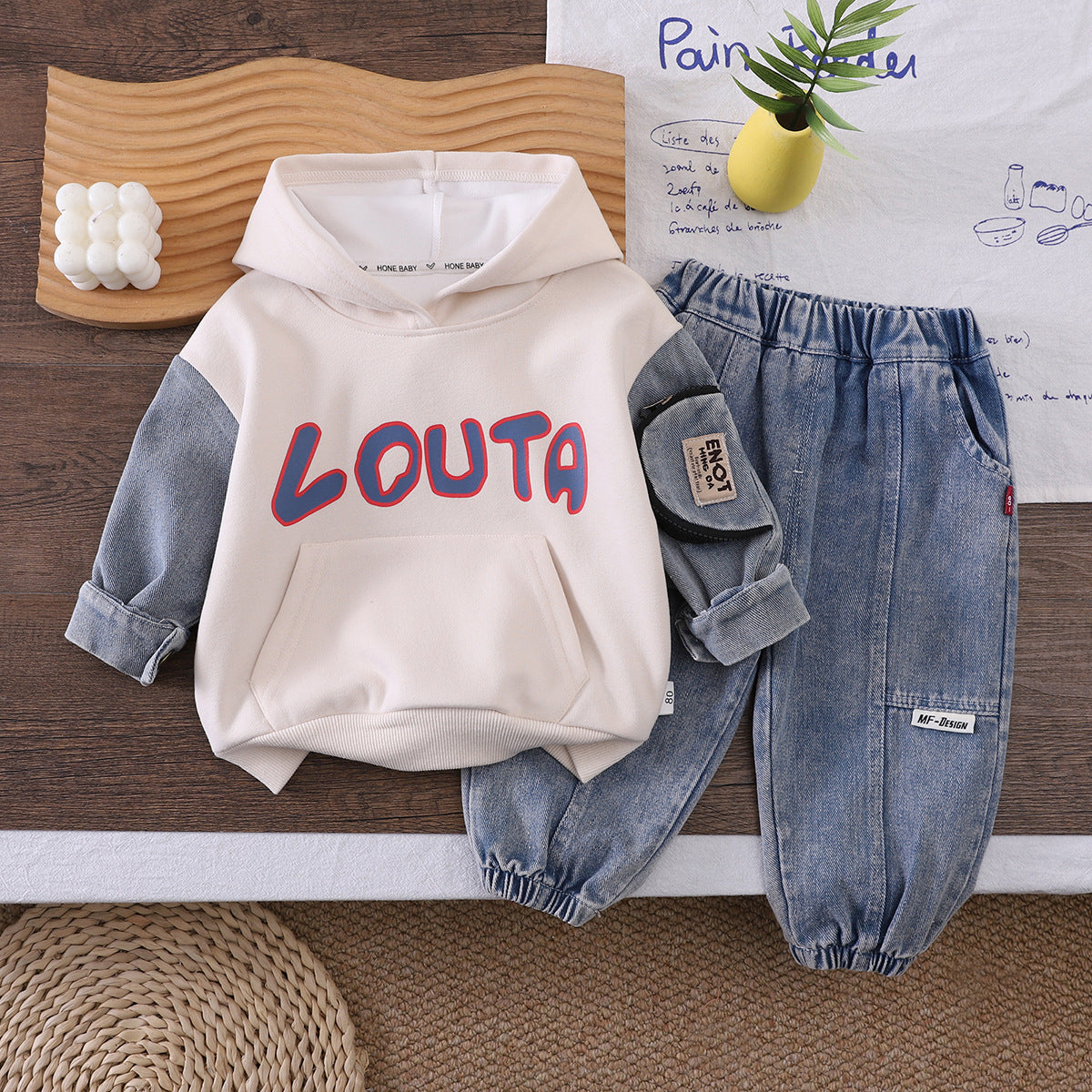 Hooded sweatshirt long sleeved two-piece set for children's autumn clothing