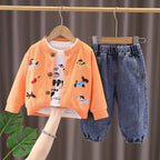 Children's cartoon cardigan long sleeved three piece set