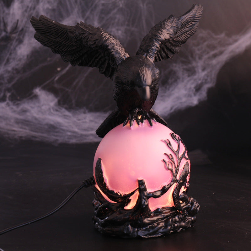 Resin Crow Night Light Halloween Creative Decorative Table Lamp Retro Style