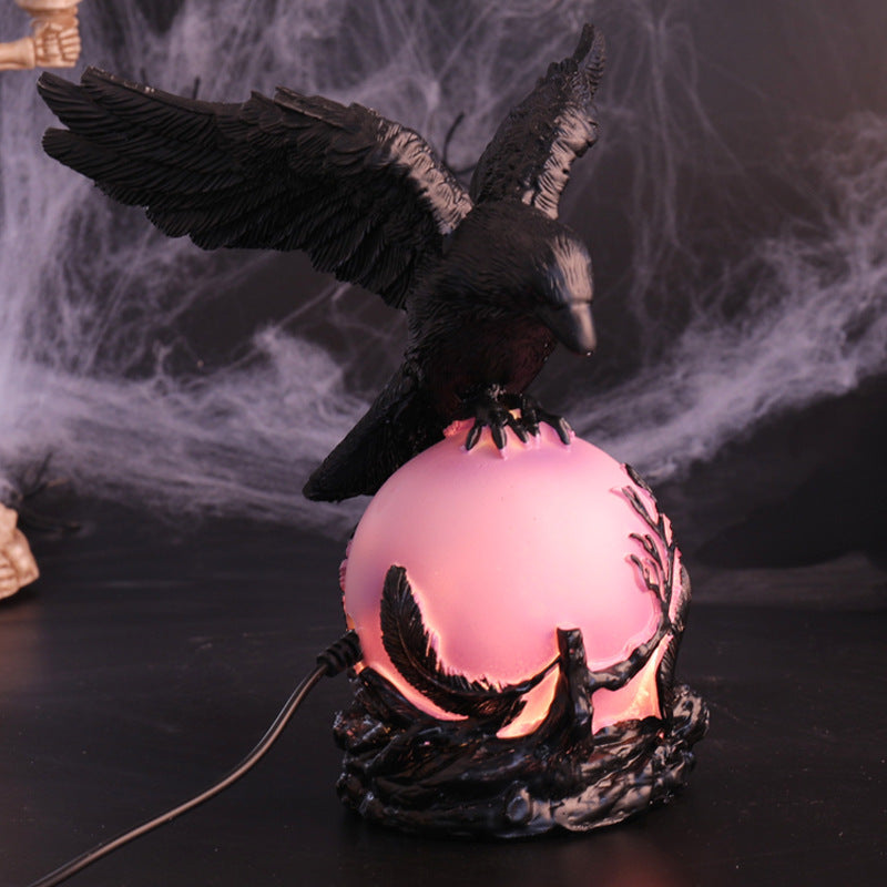Resin Crow Night Light Halloween Creative Decorative Table Lamp Retro Style