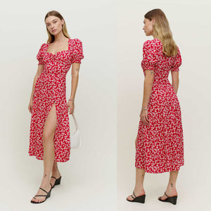 Blumenprint Retro-Kleid mit Schlitz