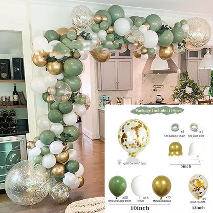 Ballongirlande Avocadogrün, Gold & Weiß – Ansicht 3