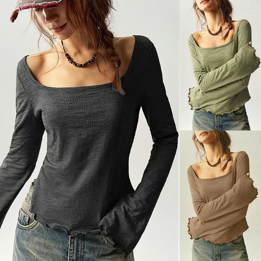 Langarm-Basic-Shirt mit weitem Ausschnitt