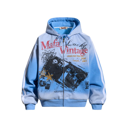 Hoodie Herren mit Farbverlauf-Portrait-Print