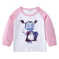 Children's pure cotton shoulder T-shirt with round neck and long sleeves