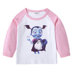 Children's pure cotton shoulder T-shirt with round neck and long sleeves