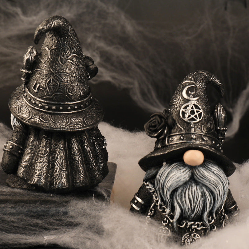 Gothic Wizard Dwarf Resin Figurine Halloween Dark Decor Desk Ornament
