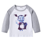Children's pure cotton shoulder T-shirt with round neck and long sleeves