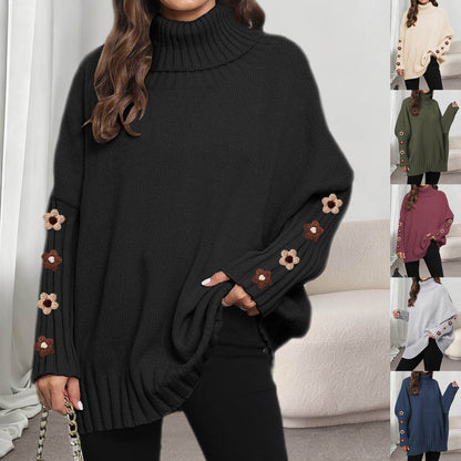 Damen-Strickpullover, einfarbig, hoher Ausschnitt mit Umlegekragen, locker gewebtes Pullover-Top