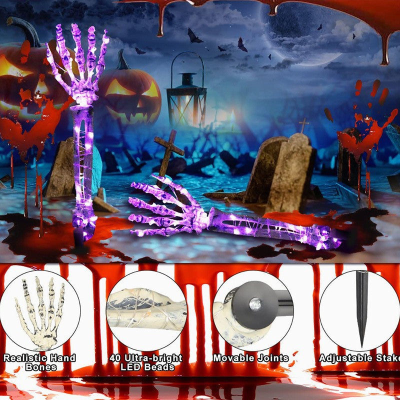Halloween Decoration Plastic Skeleton Hand LED Glow Ghost Hand Prop Ground Stake Light-Up Decor