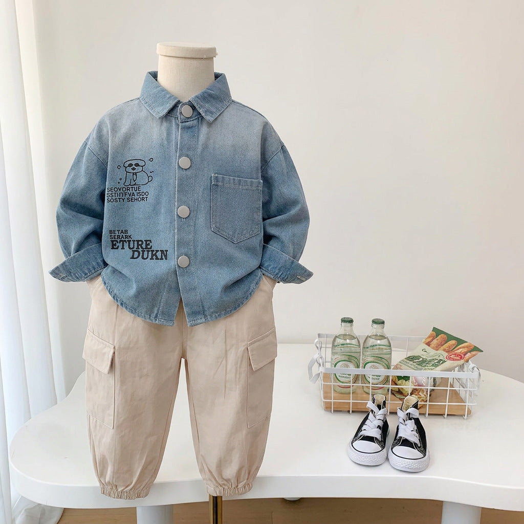 Cowboy shirt long sleeved two-piece set for babies