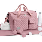 Travel Duffle Bag for Women Men, Weekender Bags Carry on Gym Bag with Wet Pocket/Adjustable Strap/Shoe Compartment, Foldable Waterproof Overnight Tote Bag for Plane Sports Dance, Pink