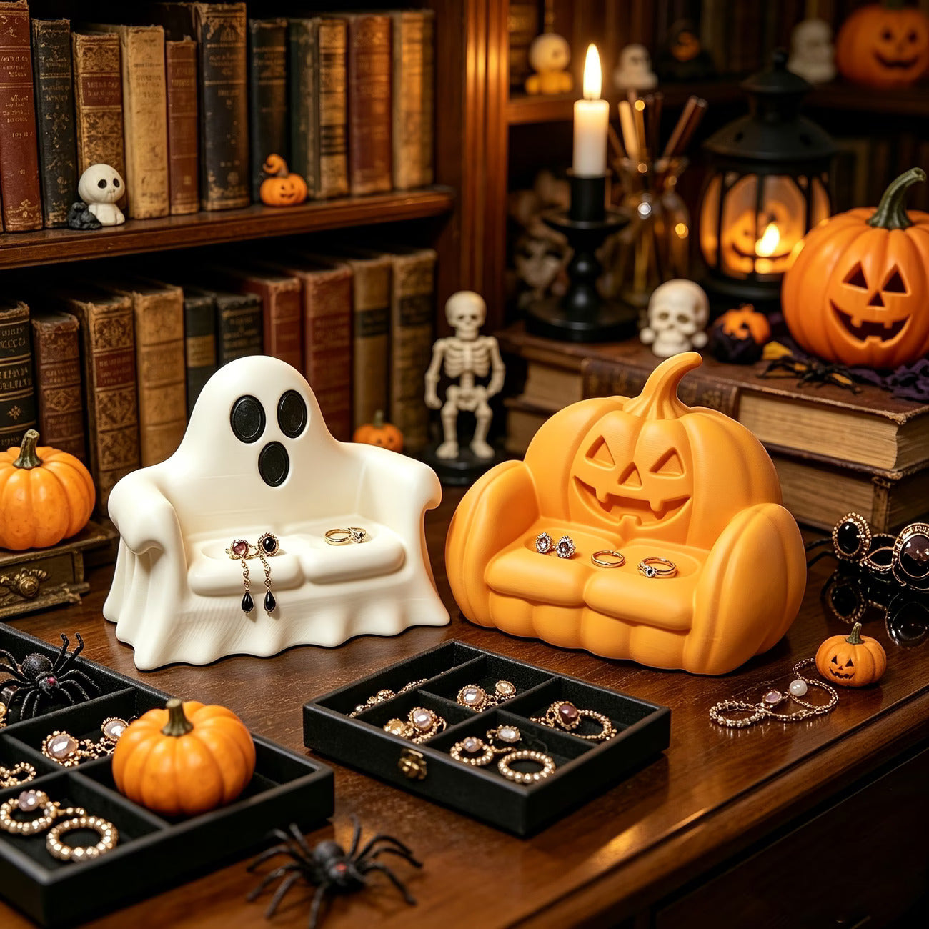 Ghost Sofa, Pumpkin Sofa Jewelry Tray, Halloween Home Decor, 3D Printed Ornament