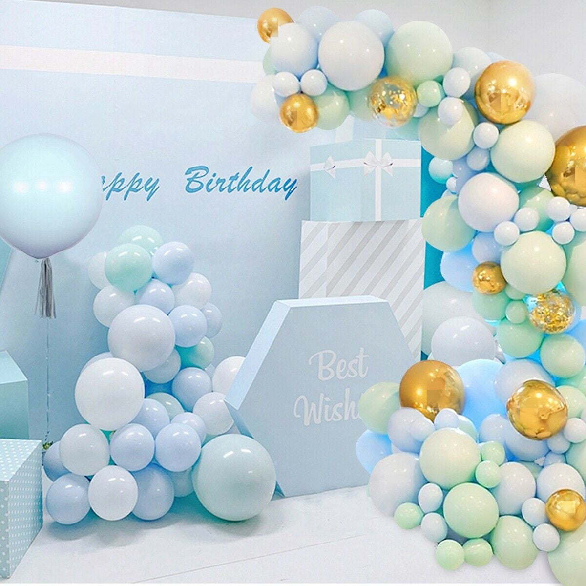 Ballongirlande Macaron Grün & Blau mit Gold – Ansicht 5