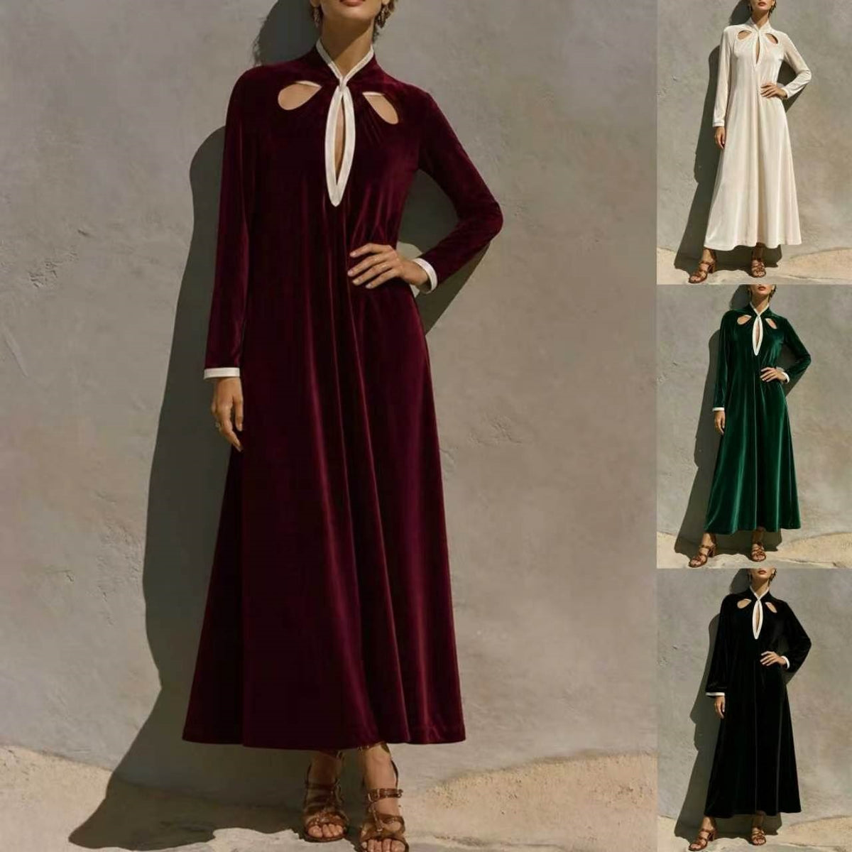 Retro-Samtkleid Langarm