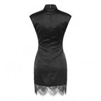 High neck lace patchwork slim fit sleeveless dress for women