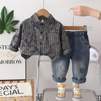 Spring and Autumn striped shirt long sleeved two-piece set