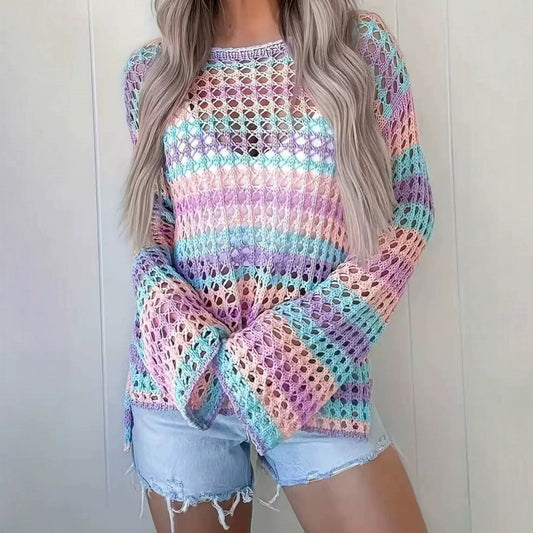 Damen Strickpullover mit buntem Streifenmuster