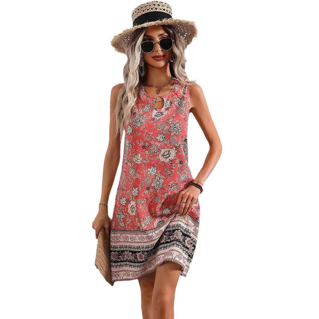 Ärmelloses Blumenkleid mit U-Ausschnitt