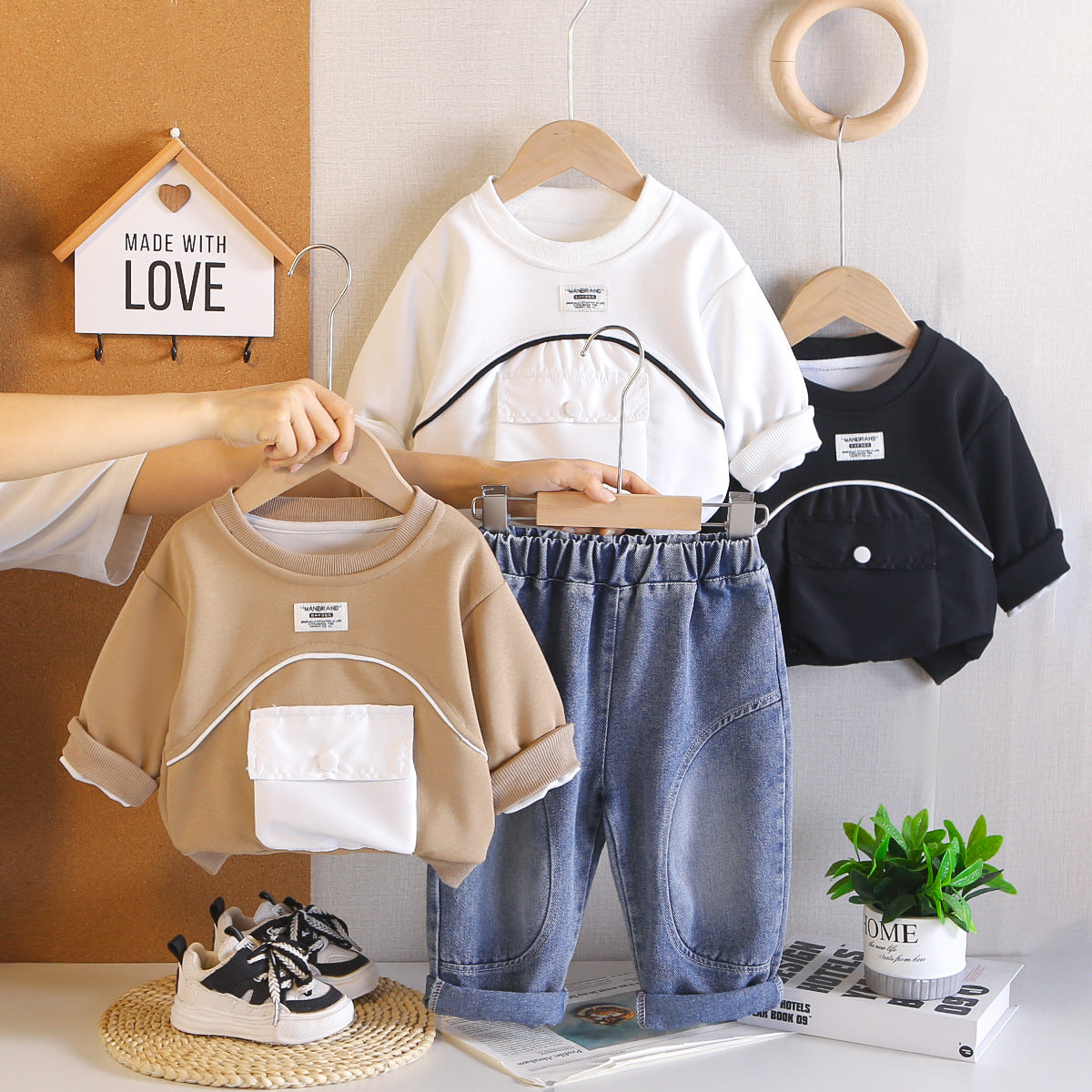 Casual hoodie long sleeved two-piece set for baby autumn clothes
