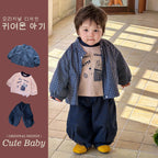 Spring Children's Plaid Coat Cartoon T-Shirt and Casual Pants