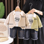 Baby autumn color blocked shirt long sleeved three piece set