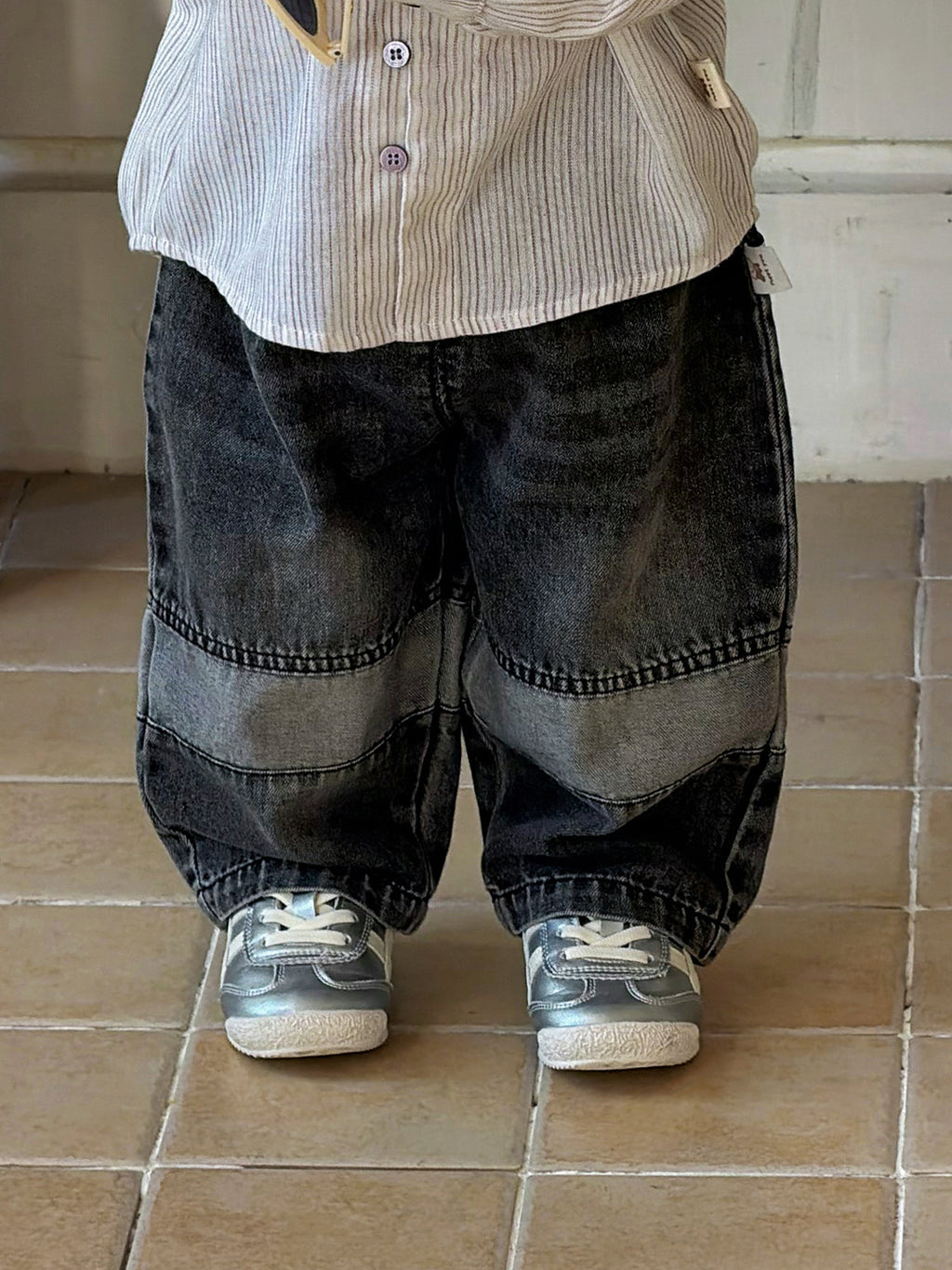 Long Sleeve Shirt Set for Boys Casual Stripe Outfit Kids Denim Pants Two-Piece Set
