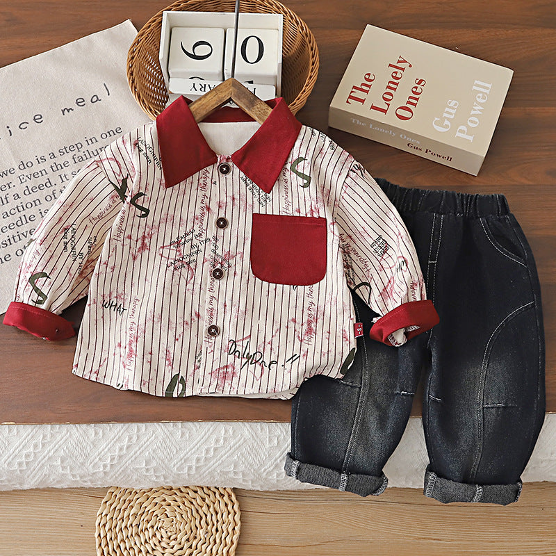 Children's clothing baby autumn shirt long sleeved two-piece set