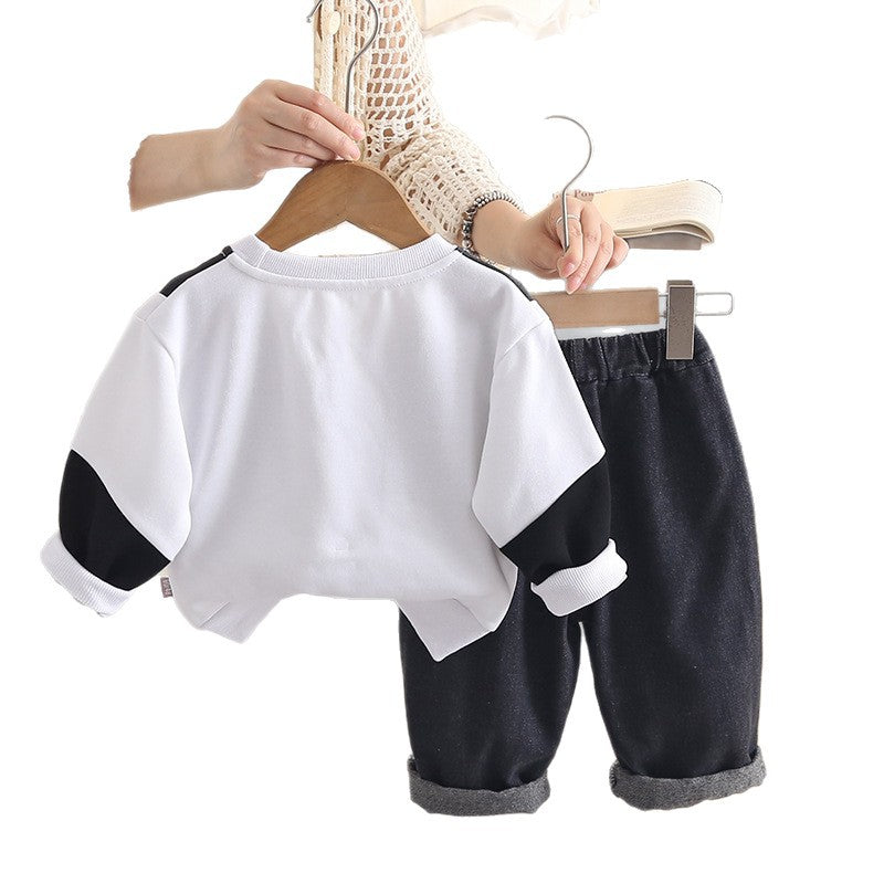 Spring and Autumn Splicing Long Sleeve Two Piece Set for Baby