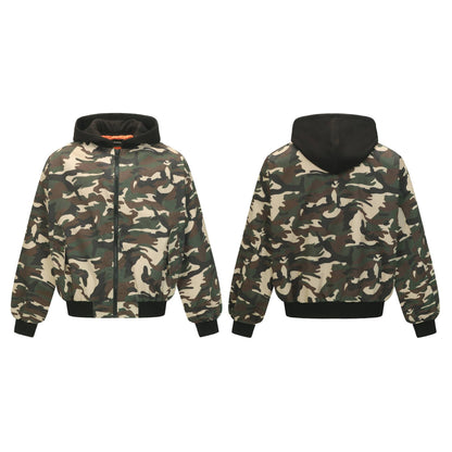 Camouflage-Patchwork Hoodie-Jacke, locker, Casual Outerwear