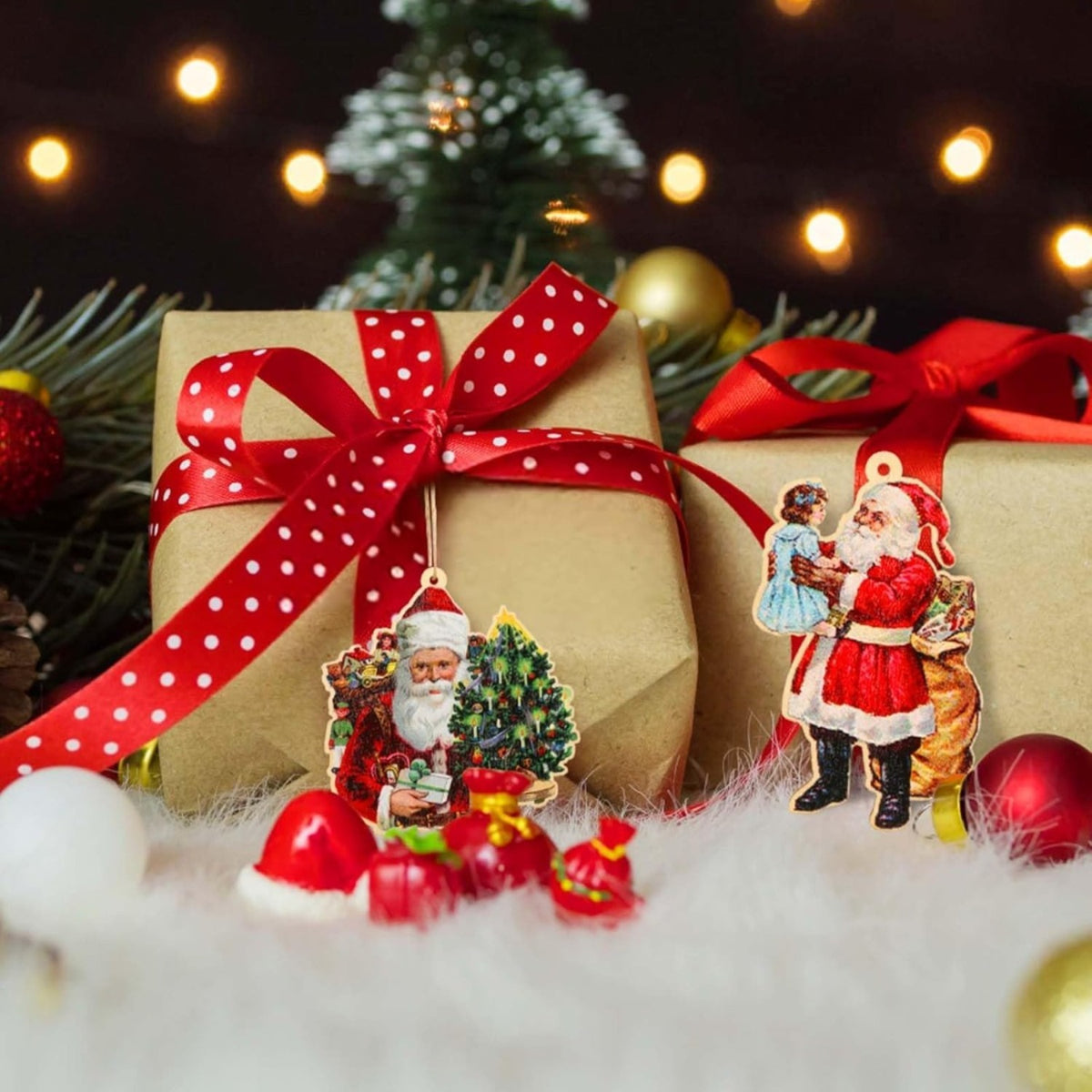Holzanhänger mit Weihnachtsmann-Motiven für den Christbaum – Bild 4