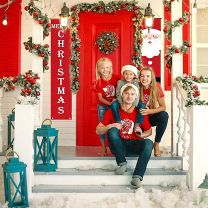 Zwei rote Weihnachtsbanner mit Weihnachtsmann und Merry Christmas – Bild 4