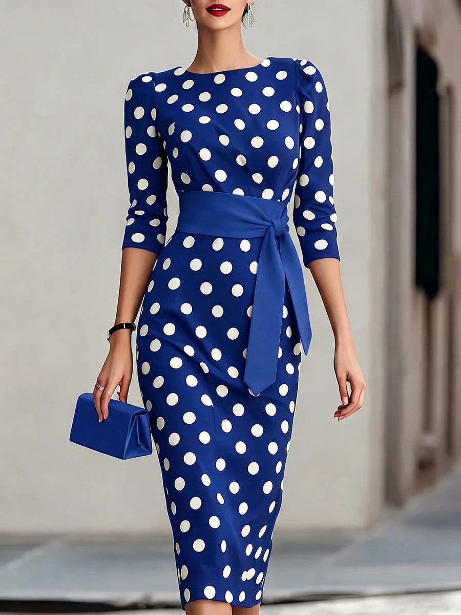 Polka-Dot Midikleid mit Taillengurt, Detailansicht