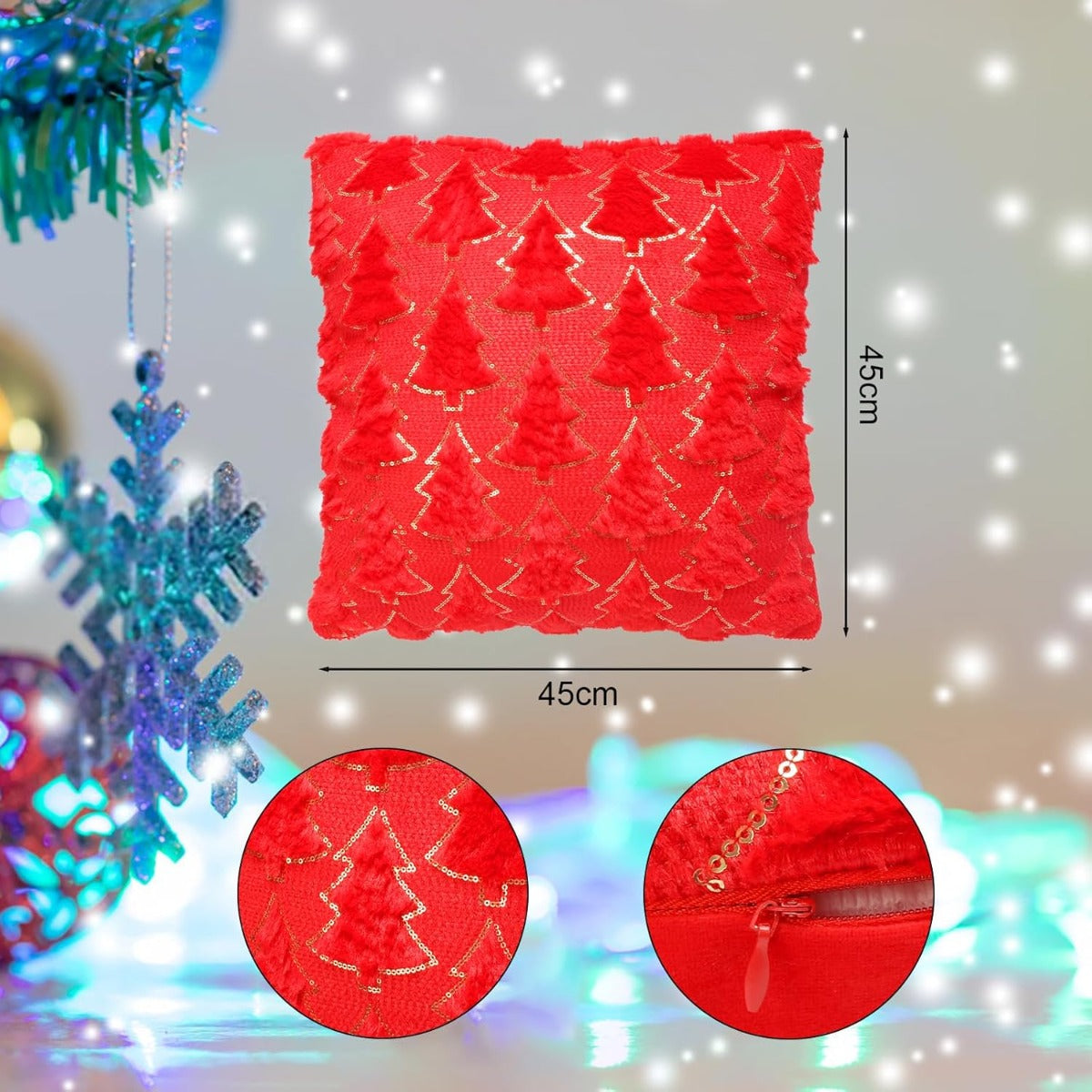 Weihnachtliche Kissenbezüge mit Tannenbaum-Muster in Rot und Weiß – Bild 5