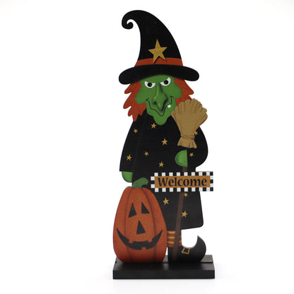 Halloween Tischdeko aus Holz mit Kürbismann und Hexe – Ansicht 9