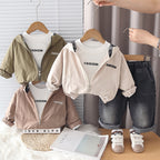 Hooded jacket long sleeved three piece set for children