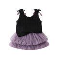 Bow Knit Vest and Mesh Skirt Two-Piece Set for Baby Girls Casual Cool Style