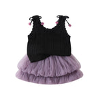 Bow Knit Vest and Mesh Skirt Two-Piece Set for Baby Girls Casual Cool Style