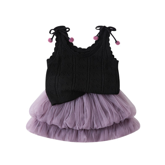 Baby-Mädchen Strickweste mit Netzrock, zweiteiliges Set