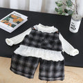 Baby girl's spring and autumn clothes plaid vest three piece set