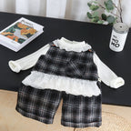 Baby girl's spring and autumn clothes plaid vest three piece set