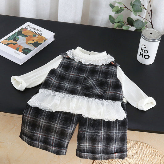 Baby-Mädchen Karo-Weste-Set, dreiteilig, Frühling und Herbst